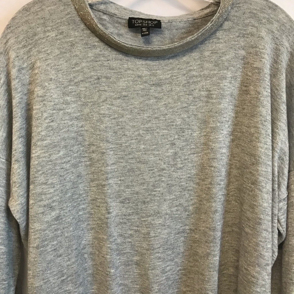 Topshop Gray Sweater Embellished Neckline Sz 8